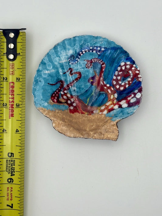 Hand-Painted Scallop Shell – Octopus & Ocean Scene